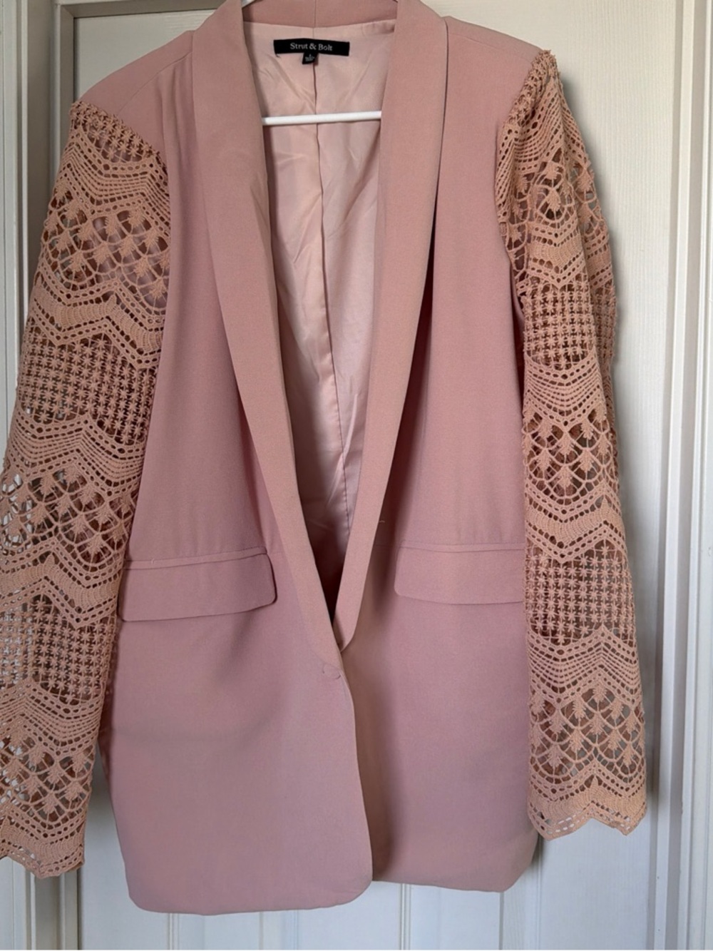 Strad & Bob Blush Pink Lace-Sleeve Blazer